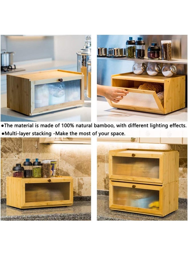 صندوق خبز من الخيزران لمائدة المطبخ - حاوية تخزين خبز بسعة كبيرة - صندوق خبز بأسلوب المزرعة مع نافذة لحامل الخبز - Image 2