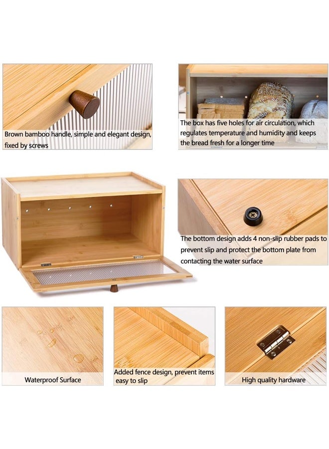 صندوق خبز من الخيزران لمائدة المطبخ - حاوية تخزين خبز بسعة كبيرة - صندوق خبز بأسلوب المزرعة مع نافذة لحامل الخبز - Image 5