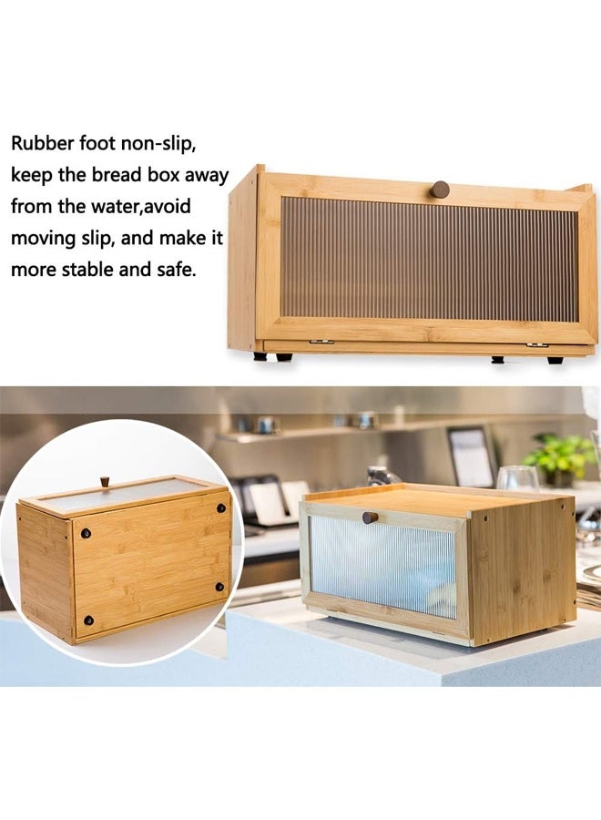 صندوق خبز من الخيزران لمائدة المطبخ - حاوية تخزين خبز بسعة كبيرة - صندوق خبز بأسلوب المزرعة مع نافذة لحامل الخبز - Image 4