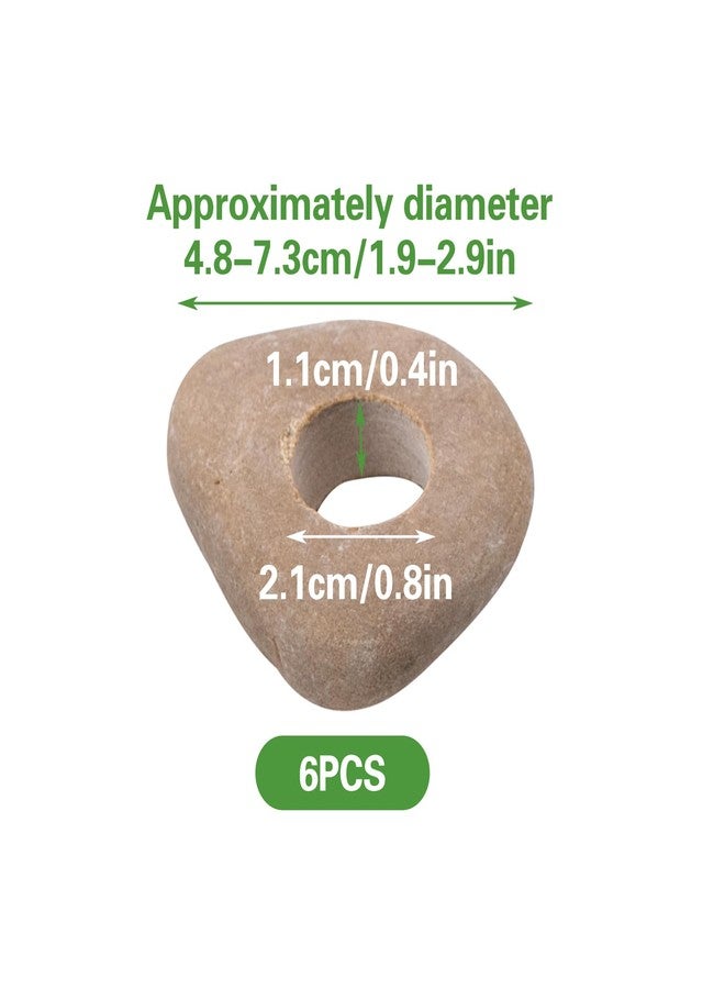 SnowTing 6 Pcs Natural River Stone Plant Weights for Fish Tank, Pebble Aquatic Plants Fixed Ring, Unique Anti-Floating Decorative River Rock Anchors for Aquarium Landscape Decoration (0.79'' Hole Diameter) - Image 3