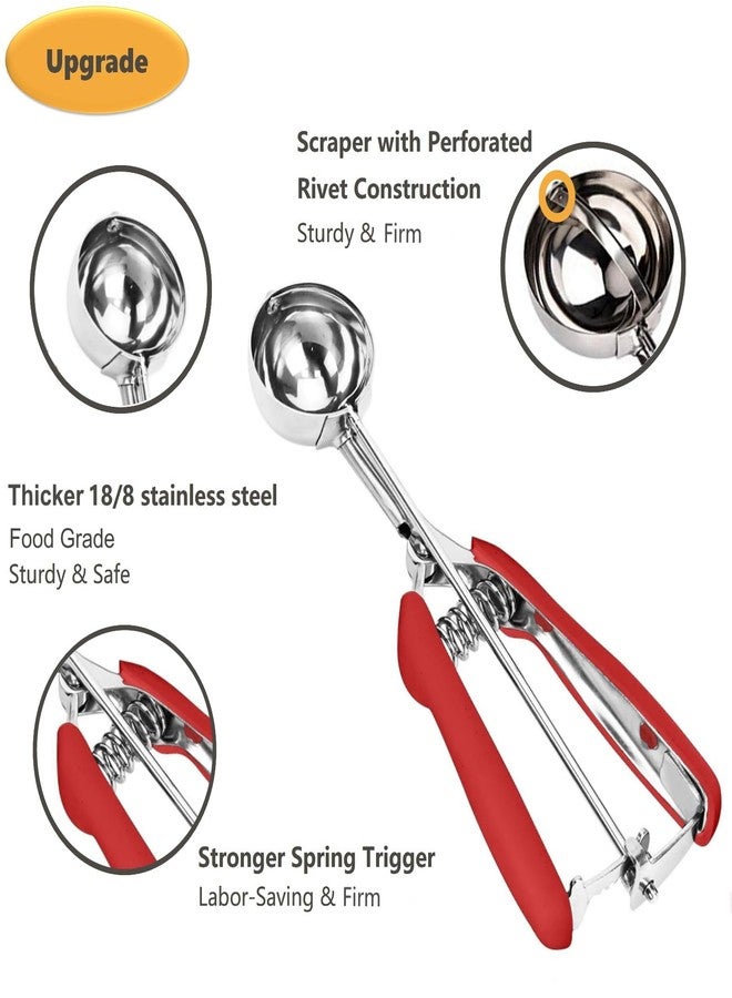LLESCA Cookie Scoop Set, 3Pcs Ice Cream Scoop, Cookie Scoops for Baking Set of 3, 18/8 Stainless Steel Cookie Scooper for Baking, Ice Cream Scooper with Trigger Release, Red Soft Grip Cookie Dough Scoop - Image 4