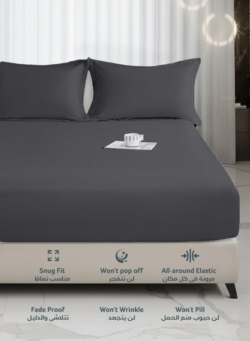 REST 3-Piece Silver Plush 200x200+30cm Fitted Bedsheet Set Includes 1 Deep Pocket Fitted Bedsheet and 2 Pillow Covers, Breathable and Machine Washable - Image 3