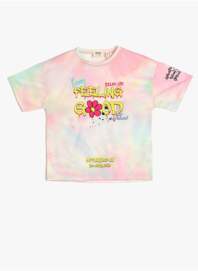 كوتون T-Shirt Tie-Dye Patterned Short Sleeve Round Collar