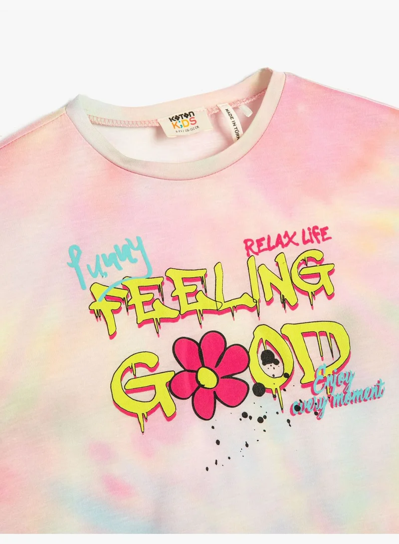 كوتون T-Shirt Tie-Dye Patterned Short Sleeve Round Collar