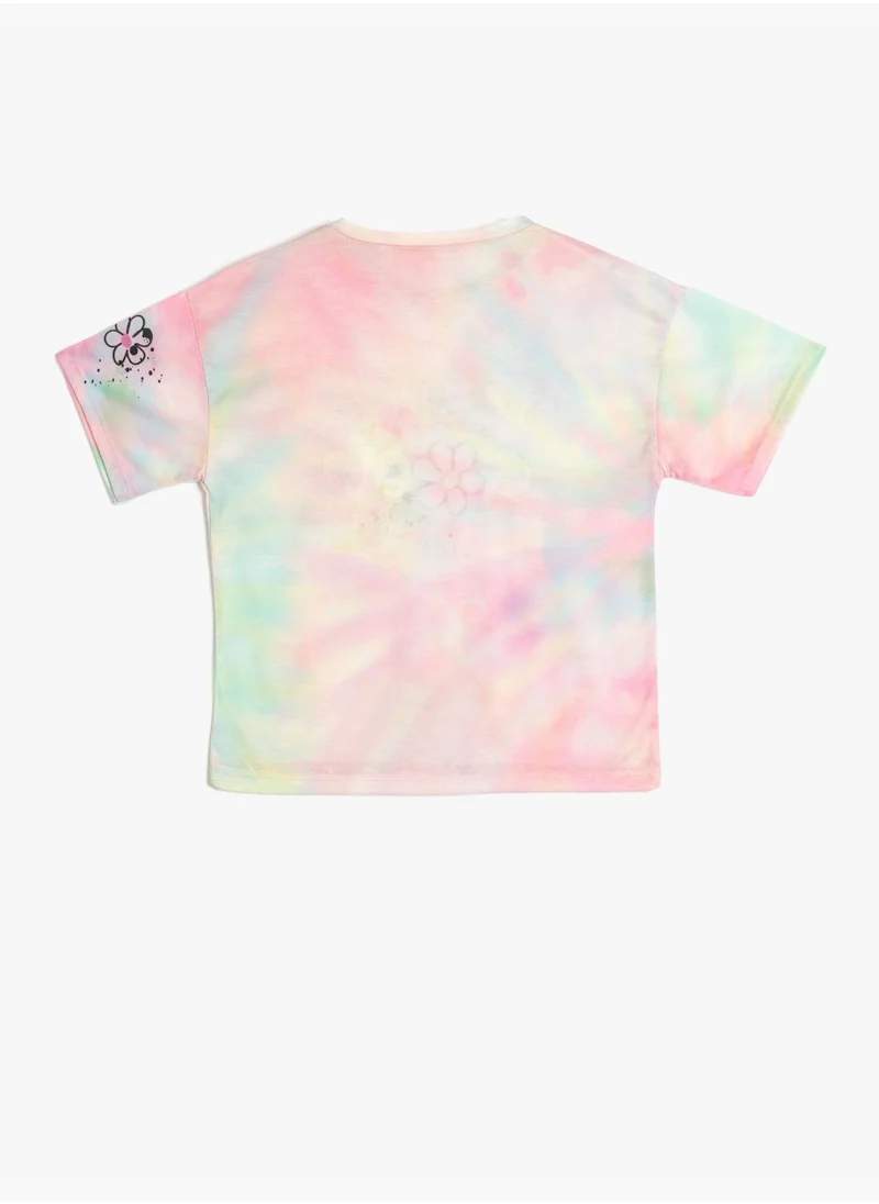 كوتون T-Shirt Tie-Dye Patterned Short Sleeve Round Collar