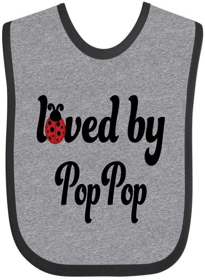 inktastic Loved By Pop Pop Baby Bib Heather and Black 19731 - Image 1