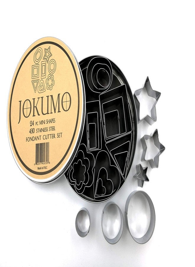JOKUMO Mini Multi Shape Fondant Cutters Set - 24 Pc Set 430 Stainless Steel - Great for Fondant and Crafting Clay- Stars, Hearts, Flowers, 5 type of Geometric Shape - Image 1