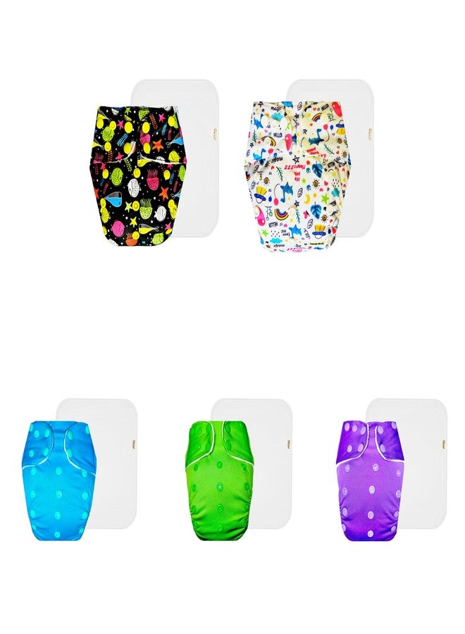 حفاضات دمبلدو القماشية الممتازة مع حشوة قطنية (عبوة من 5) | شعور بالجفاف والراحة | قابلة لإعادة الاستخدام والغسل | سريعة الجفاف | مثالية لفصل الصيف الهندي | من 3 أشهر إلى 3 سنوات | مناسبة للجنسين - Image 1