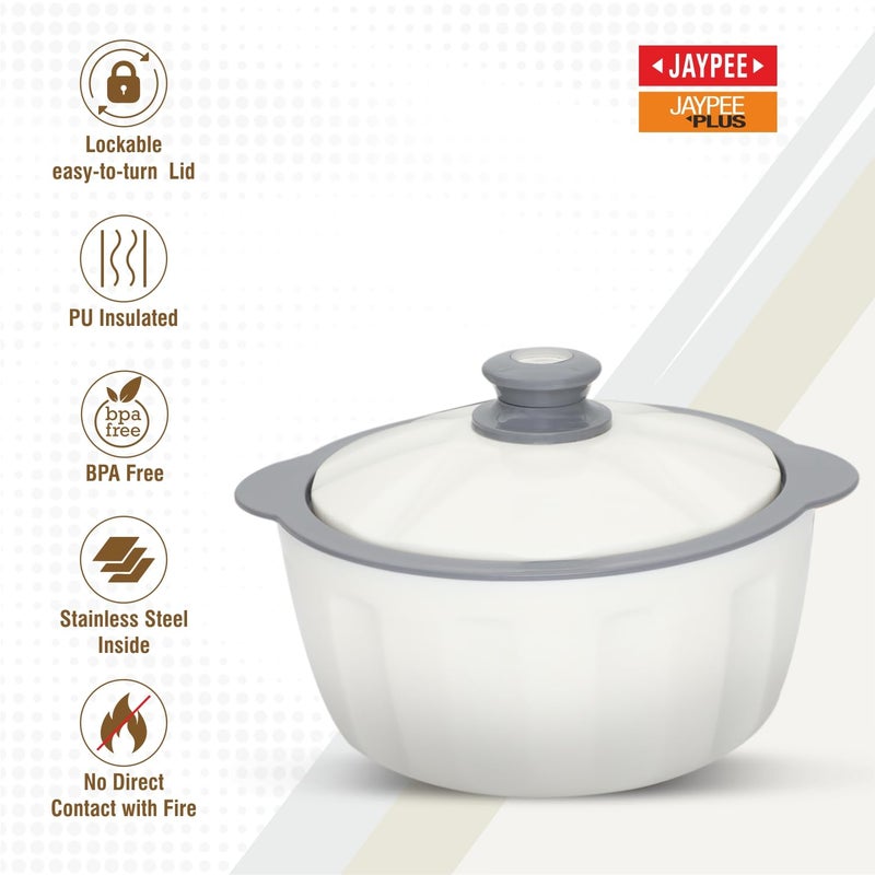 JAYPEE HOTFEAST Inner Stainless Steel Casserole Set of 3 with Lockable Lid,(800+1200+1500 ml), BPA Free |Food Grade Serving Set | Ideal for Warm & Fresh Food & Chapatti,White - Image 2