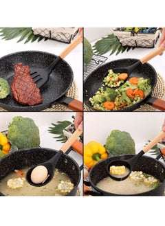 SYOSI Silicone Cooking Utensils Kitchen Utensil Set, 12 PCS Wooden Handle Nontoxic BPA Free Silicone Spoon Spatula Turner Tongs Kitchen Gadgets Utensil Set for Nonstick Cookware with Holder  - Image 3