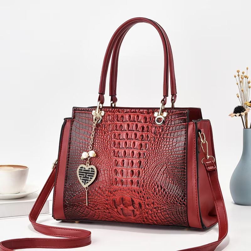 Crocodile Pattern Stitching Large Capacity One-Shoulder Crossbody Textured Western Style Internet Celebrity Women'S Shaped Big Bag - Image 3