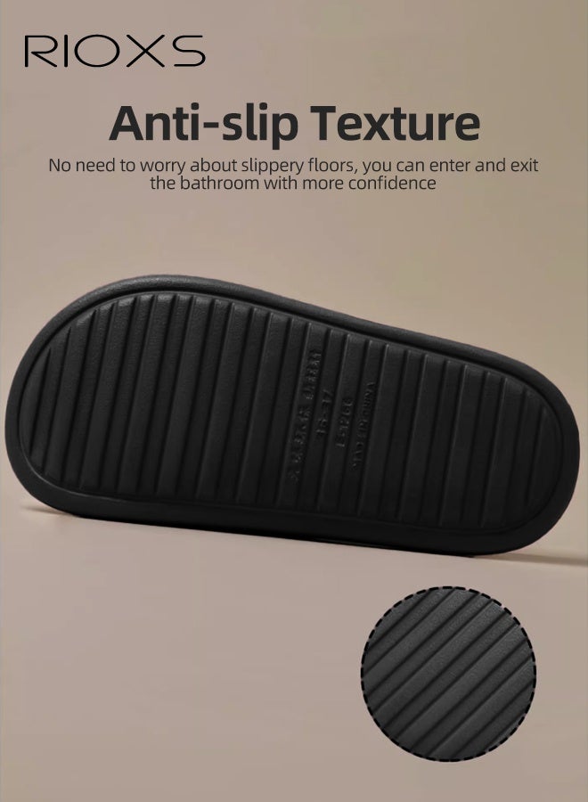 RIOXS Women's Slippers, Cut Cartoon Slide Slipper, Non Slip Shower Slippers, Open Toe Shoes For Spa Bath Pool Gym Travel, Ladies Home Slippers, Indoor Outdoor Slippers, Bathroom Slip-ons For Big Girls And Women-Black Slippers  - Image 3