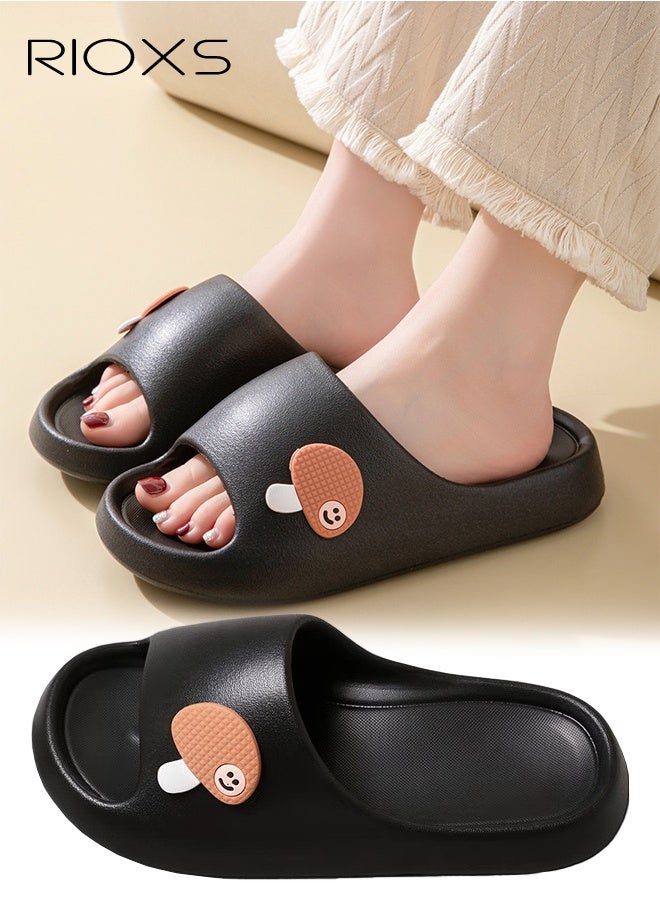 RIOXS Women's Slippers, Cut Cartoon Slide Slipper, Non Slip Shower Slippers, Open Toe Shoes For Spa Bath Pool Gym Travel, Ladies Home Slippers, Indoor Outdoor Slippers, Bathroom Slip-ons For Big Girls And Women-Black Slippers  - Image 1