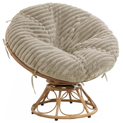 HOMBYS Fluffy Shaggy Cover for Papasan Chair Cushion, Plush Faux Fur Slipcover ONLY, (Without Cushion) Removable Soft Papasan Cushion Covers with 8 Ties, (Khaki, 55"x55") - Image 1
