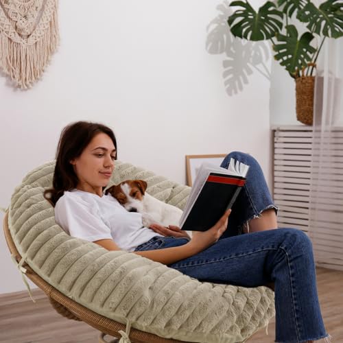 HOMBYS Fluffy Shaggy Cover for Papasan Chair Cushion, Plush Faux Fur Slipcover ONLY, (Without Cushion) Removable Soft Papasan Cushion Covers with 8 Ties, (Khaki, 55"x55") - Image 5