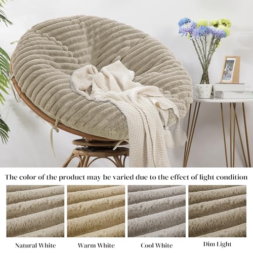 HOMBYS Fluffy Shaggy Cover for Papasan Chair Cushion, Plush Faux Fur Slipcover ONLY, (Without Cushion) Removable Soft Papasan Cushion Covers with 8 Ties, (Khaki, 55"x55") - Image 3