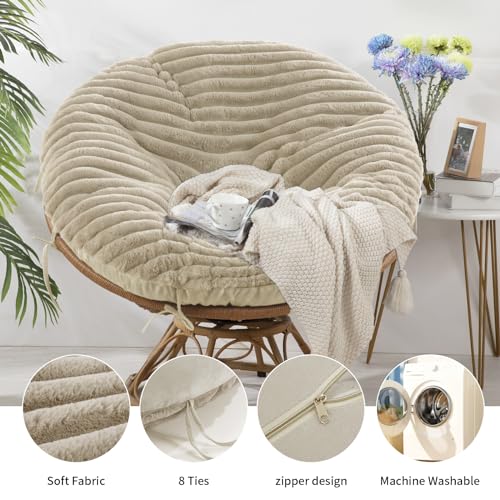 HOMBYS Fluffy Shaggy Cover for Papasan Chair Cushion, Plush Faux Fur Slipcover ONLY, (Without Cushion) Removable Soft Papasan Cushion Covers with 8 Ties, (Khaki, 55"x55") - Image 4