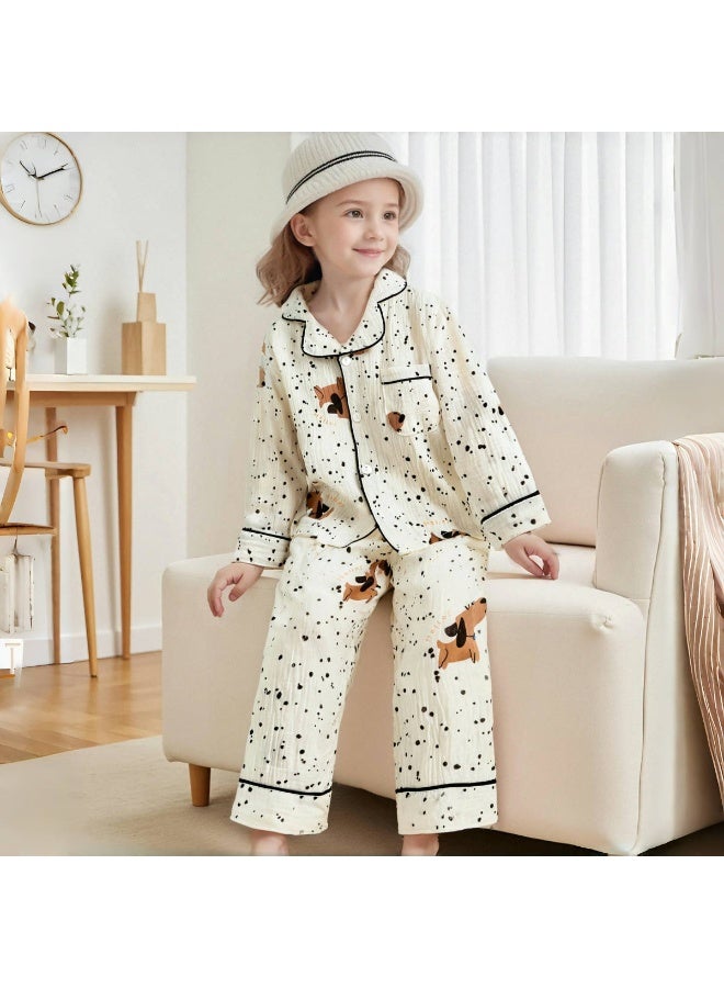 Children's Pajamas Boys Spring and Autumn Cotton Gauze Thin Girls' Children's Long-sleeved Set Baby Air-conditioned Loungewear - Image 1