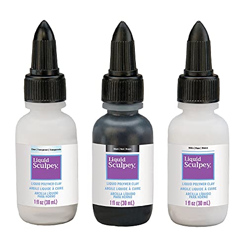 Polyform Liquid Sculpey Liquid Polymer Oven-Bake Clay, Classic Sampler Pack, Three 1 oz. bottles included, White, Black and Clear colors, Great for jewelry, holiday, DIY - Image 2