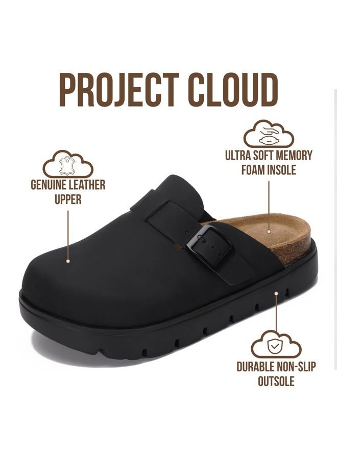 Project Cloud 100% Genuine Leather Platform Clogs for Women Footwear - Memory Foam Arch Support Cork Footbed Casual Shoes & Mules for Women 2025 (Benton Chunky), Black Leather Mono, 8 - Image 3