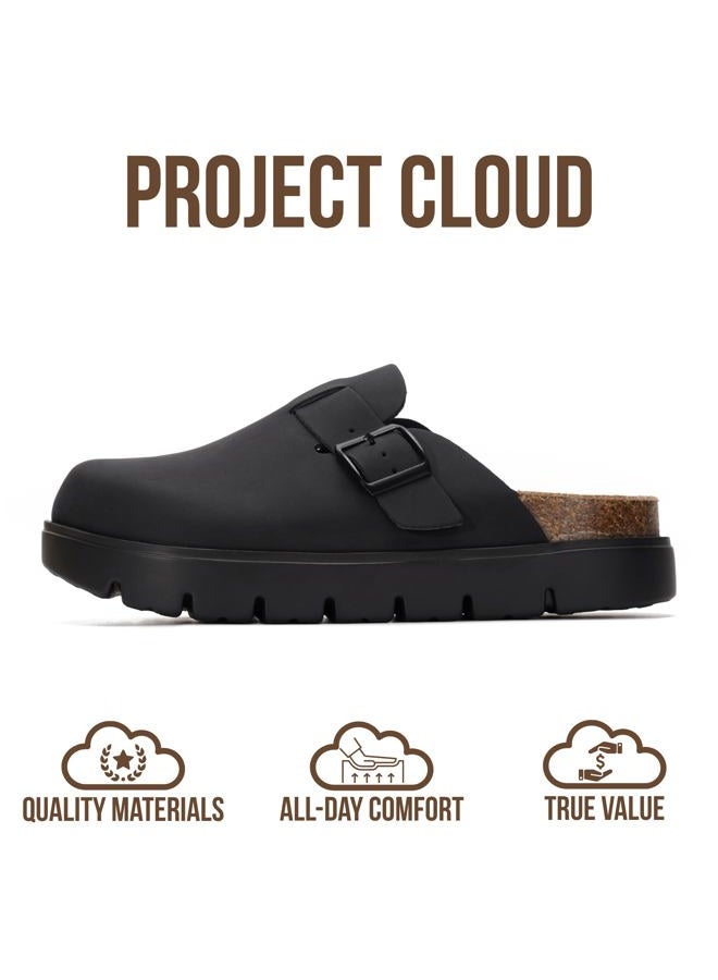 Project Cloud 100% Genuine Leather Platform Clogs for Women Footwear - Memory Foam Arch Support Cork Footbed Casual Shoes & Mules for Women 2025 (Benton Chunky), Black Leather Mono, 8 - Image 4