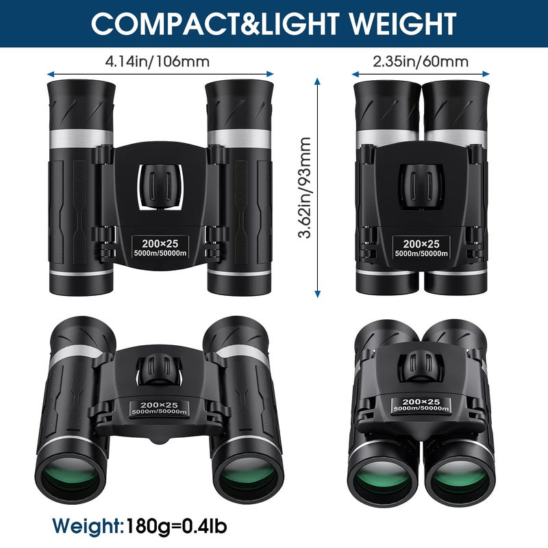 Flyant 200x25 Compact Binoculars for Adults and Kids, High Powered Mini Pocket Binoculars, Waterproof Small Binoculars for Bird Watching, Hunting, Concert, Theater, Opera, Traveling, Sightseeing - Image 2