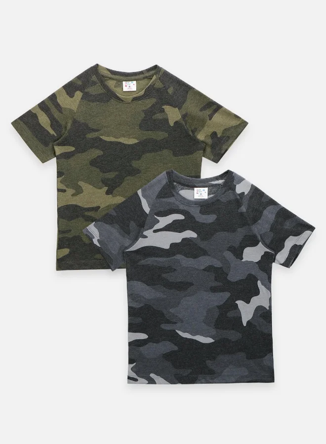LILPICKS Army Melange Print Tshirt - Pack of 2