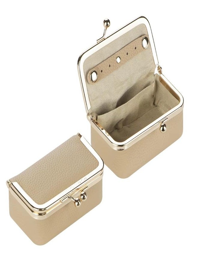Royal Bagger Genuine Cow Leather Jewelry Box, Mini Case for Rings, Necklaces & Earrings, Kiss Lock Coin Purse for Women 3203 (Milk Tea) - Image 1