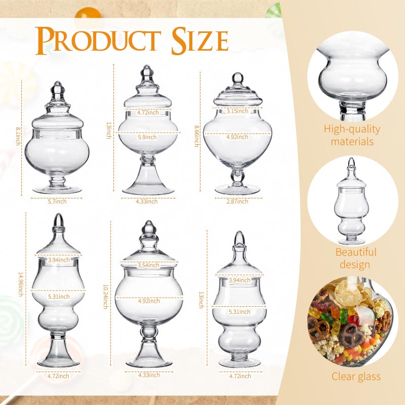 Mimorou 6 Sets Glass Apothecary Jars with Lids and Scoops 3 Styles Clear Candy Jars for Buffets Candy Display Containers Bath Salt Container Cookie Crafts Bathroom Kitchen Storage (Vintage) - Image 2