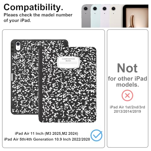 Supveco Case for iPad Air 11 Inch (M3 2025/M2 2024),iPad Air 5th/4th Generation 10.9 Inch 2022/2020 with Pencil Holder-[Auto Wake/Sleep],Premium Folio Stand Soft TPU Back Cover-Book - Image 2