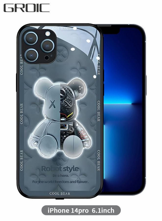 GROIC Compatible with IPhone 14 Pro 6.1 Inch Case Led Flash Luminescent Colorful Glowing Tempered Glass Shell，Voice Call Wireless Charging Back Cover for iPhone - Image 1