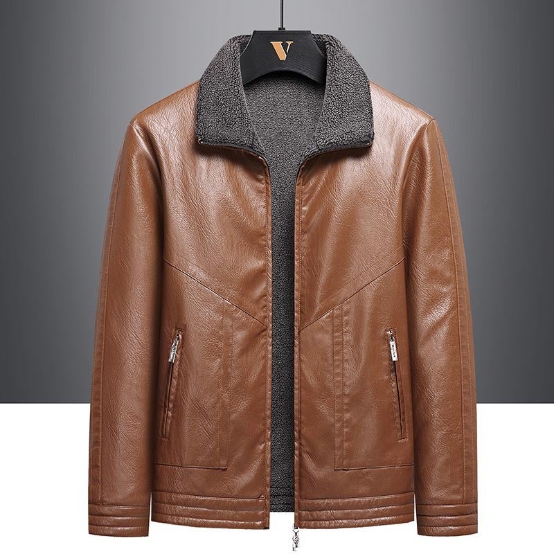 Of Foreign Orders, New Autumn Men'S Jackets, Leather Jackets, Loose Velvet-Lined Leather Jackets - Image 1