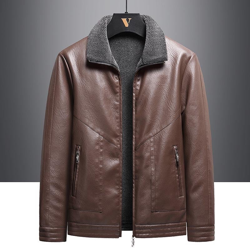 Of Foreign Orders, New Autumn Men'S Jackets, Leather Jackets, Loose Velvet-Lined Leather Jackets - Image 2