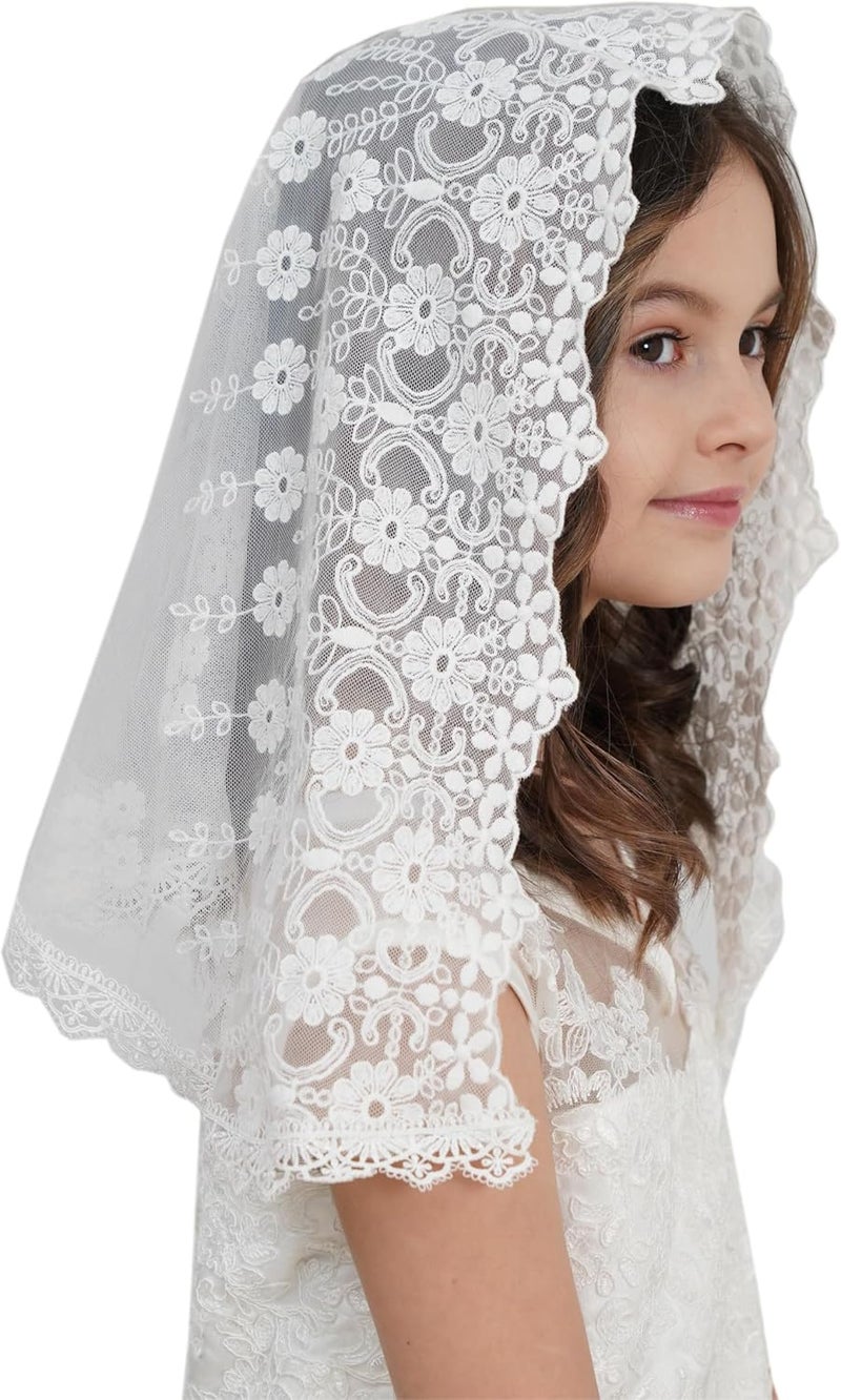 Leimandy Flowergirl Veils First Communion Veil Lace Floral Edge Veil Headwrap for Grils F5 - Image 3