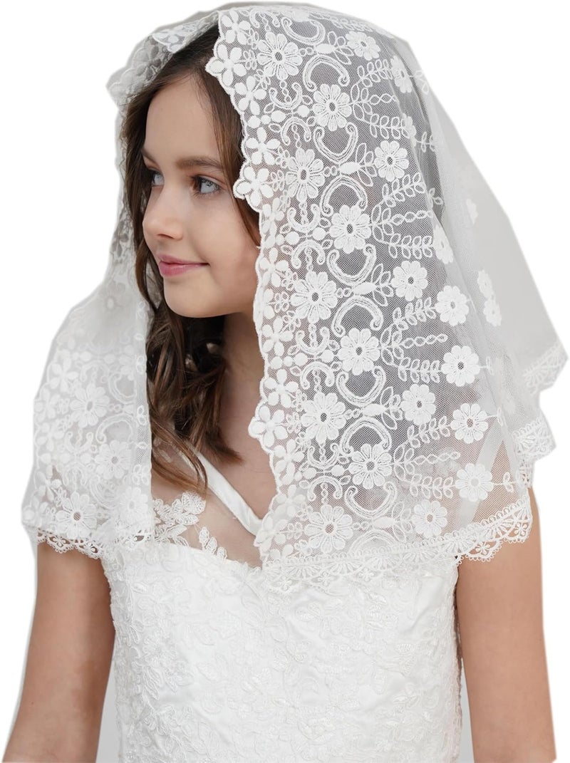 Leimandy Flowergirl Veils First Communion Veil Lace Floral Edge Veil Headwrap for Grils F5 - Image 4