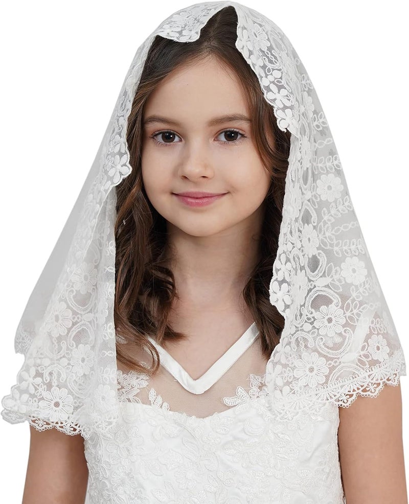 Leimandy Flowergirl Veils First Communion Veil Lace Floral Edge Veil Headwrap for Grils F5 - Image 5