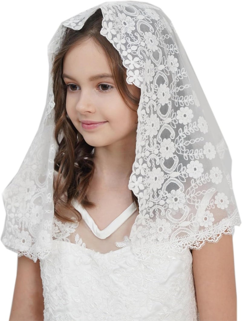 Leimandy Flowergirl Veils First Communion Veil Lace Floral Edge Veil Headwrap for Grils F5 - Image 2