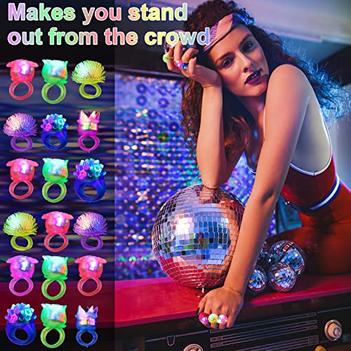 Vinsot 216 Pieces Light Up Rings 6 Style Flashing Glow in the Dark Jelly LED Rings Bumpy Rubber Blinking Light Up Party Favor for Dance Raves Parties Prizes Gift - Image 4