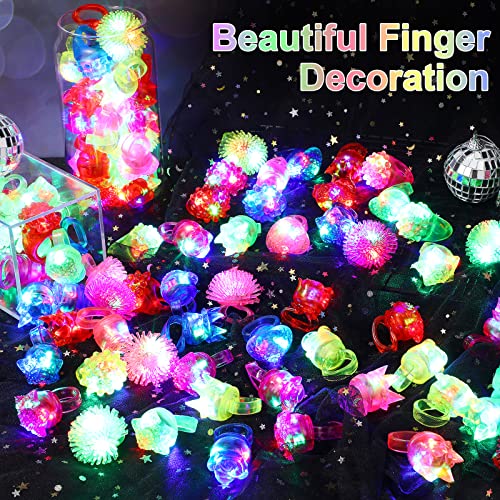 Vinsot 216 Pieces Light Up Rings 6 Style Flashing Glow in the Dark Jelly LED Rings Bumpy Rubber Blinking Light Up Party Favor for Dance Raves Parties Prizes Gift - Image 5
