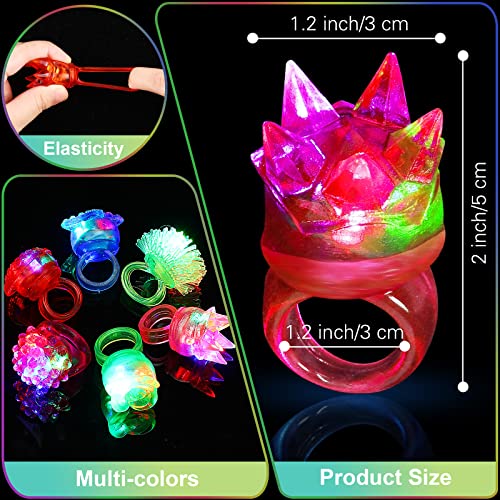 Vinsot 216 Pieces Light Up Rings 6 Style Flashing Glow in the Dark Jelly LED Rings Bumpy Rubber Blinking Light Up Party Favor for Dance Raves Parties Prizes Gift - Image 2