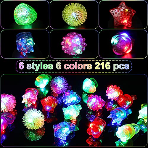 Vinsot 216 Pieces Light Up Rings 6 Style Flashing Glow in the Dark Jelly LED Rings Bumpy Rubber Blinking Light Up Party Favor for Dance Raves Parties Prizes Gift - Image 3