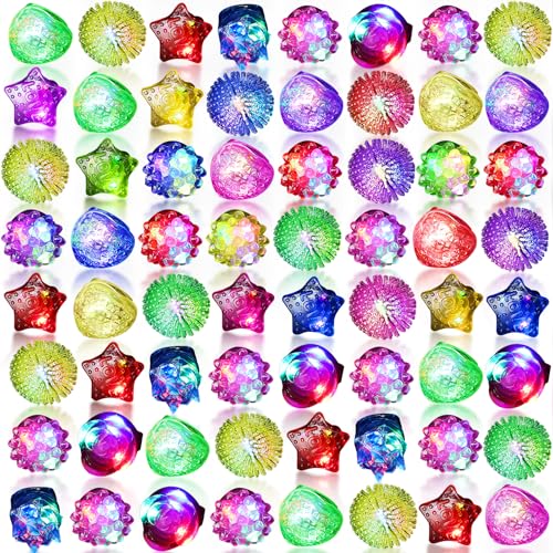 Vinsot 216 Pieces Light Up Rings 6 Style Flashing Glow in the Dark Jelly LED Rings Bumpy Rubber Blinking Light Up Party Favor for Dance Raves Parties Prizes Gift - Image 1