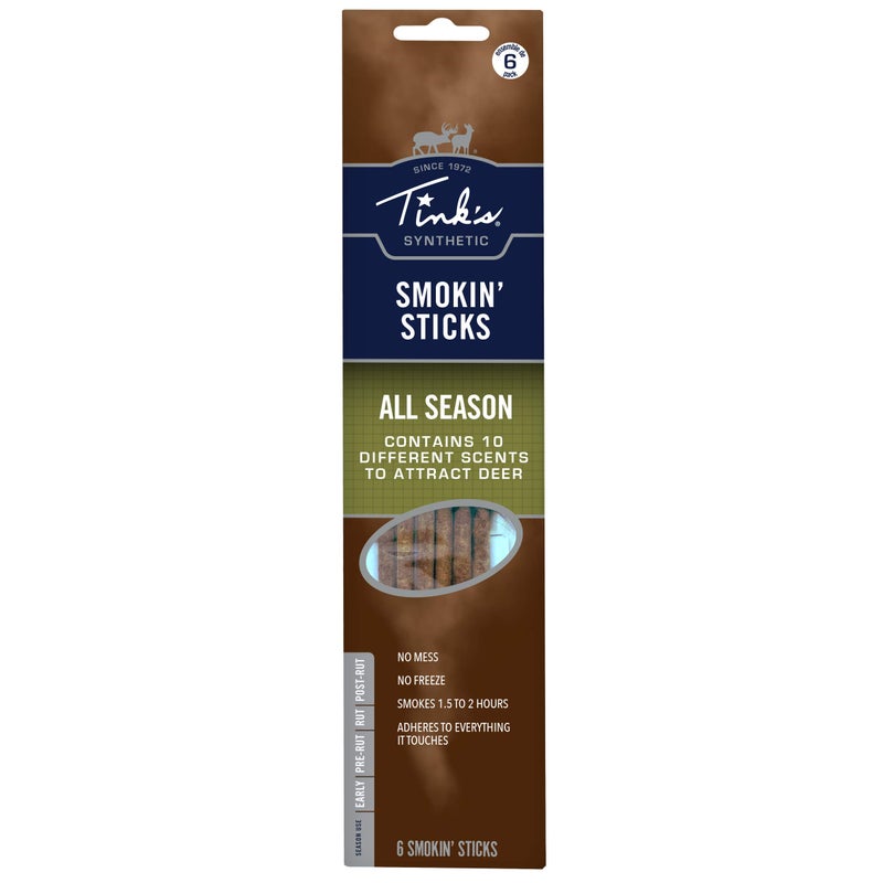 Tink's Rut Smokin Sticks Deer Lure|6 Pack|Deer Hunting Accessories,Synthetic Doe Estrus Deer Attractant+Deer Scent Sticks|No Mess All Season Scent Lure Solution|Smokes For Up to 2 Hours,Multi(W6105)