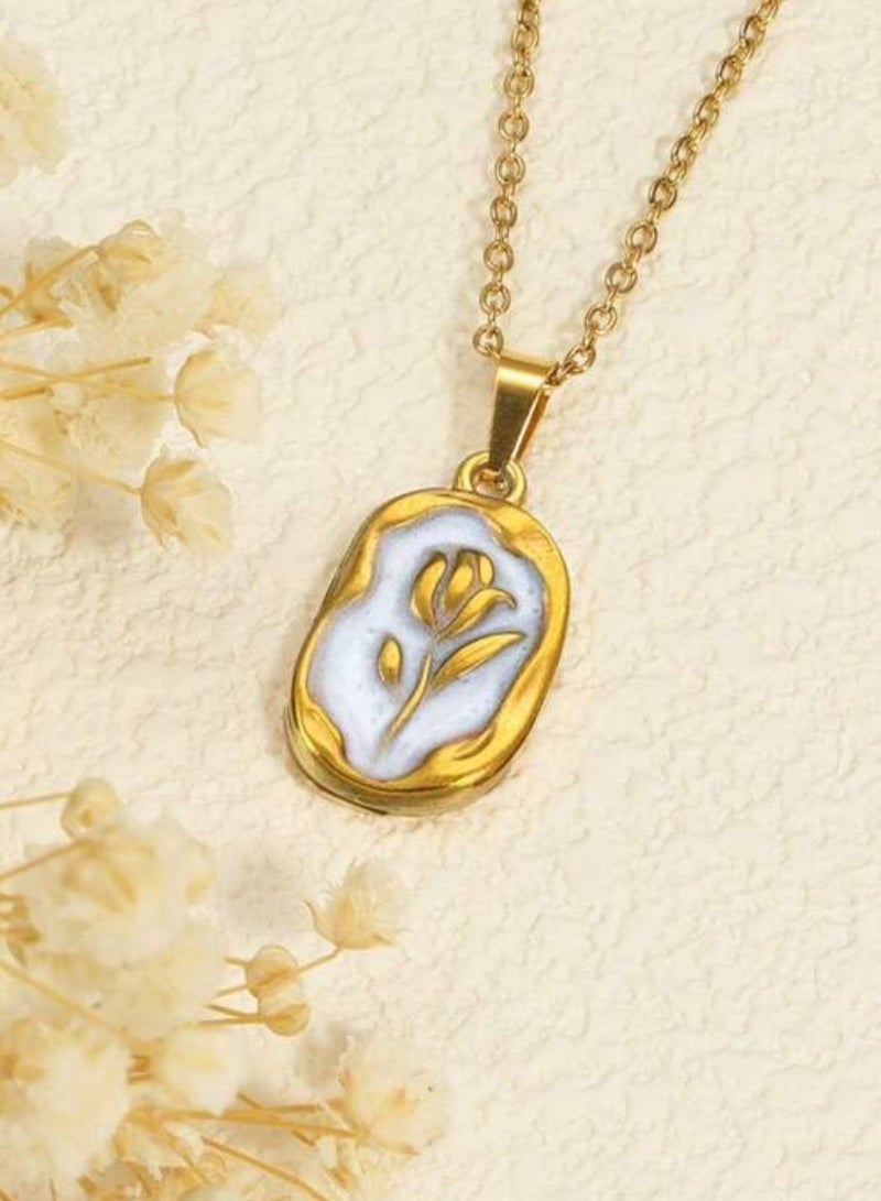 إيكوال سلسال نسائي أنيق مصنوع من الاستانلس ستيل مطلي باللون الذهبي