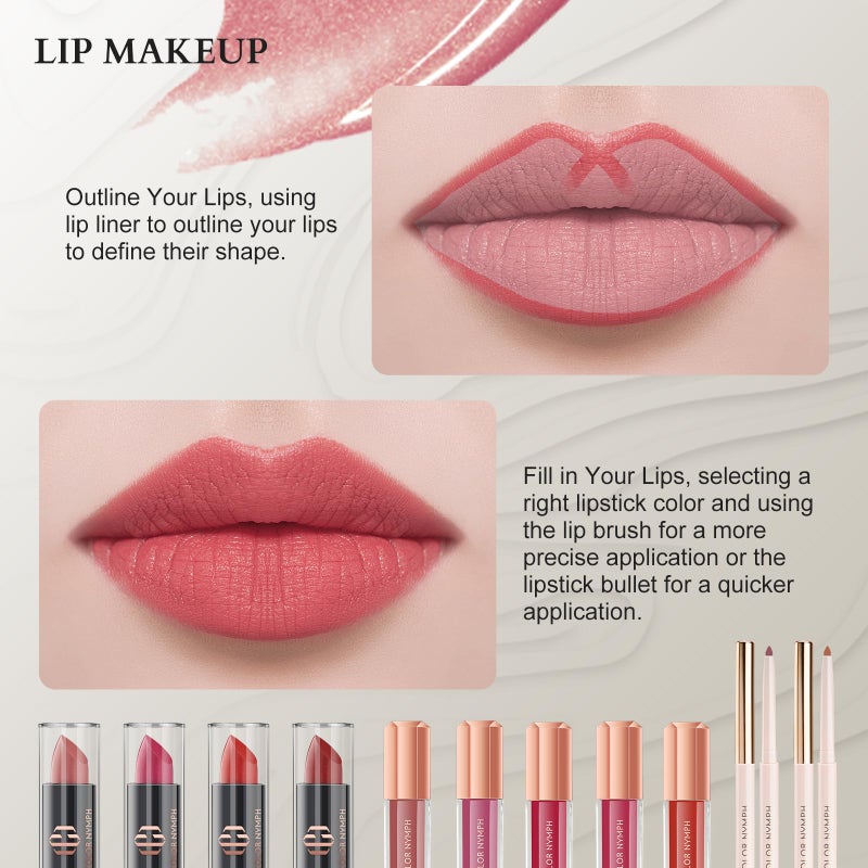 COLOR NYMPH مجموعة مكياج محترفة ملونة للمراهقات والفتيات والنساء - مجموعة كاملة مع حقيبة تخزين، مجموعة مستحضرات تجميل للمبتدئين مع ظلال عيون، أحمر خدود، أحمر شفاه، لامع شفاه، ماسكارا وأدوات - وردي - Image 4