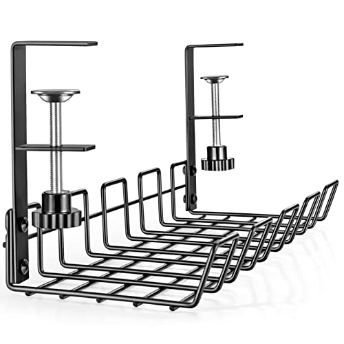WILLIZTER Under Desk Cable Management Tray Organizer for Cord Wire Desk Table Rack No Drill Installation for Home Office Workstation PC Computer Desktop Laptop - Image 1