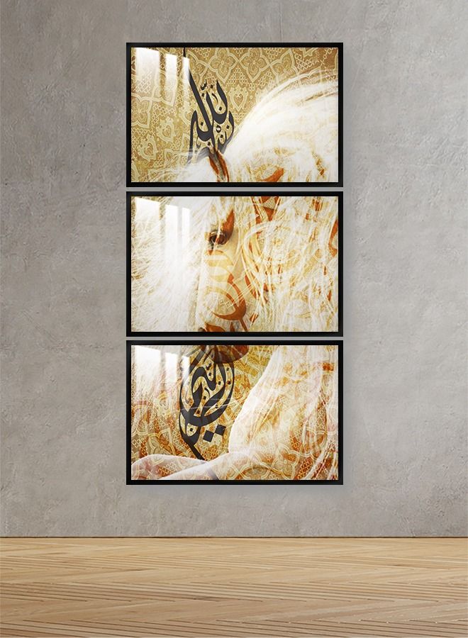 ماركتنا ثلاث لوحات جدارية150x70سم مع برواز أسود وطبقة اكريلك شفاف بتصميم إسلامي - Image 1