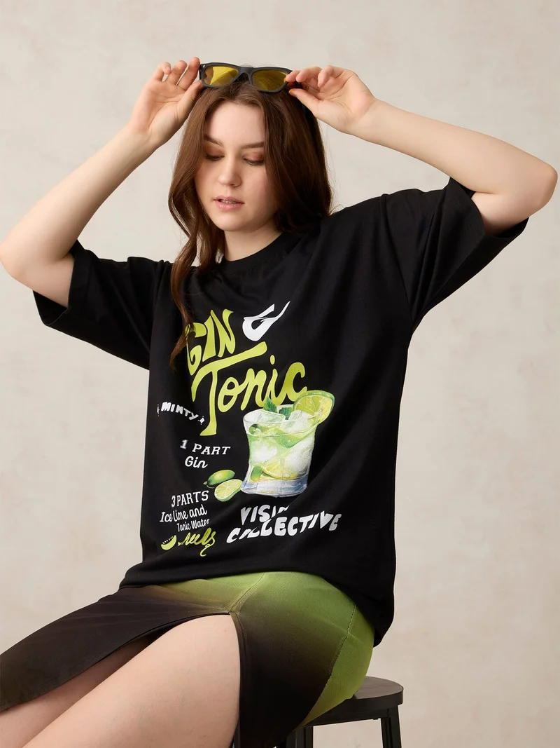 OUTZIDR Black Oversized Graphic T-Shirt