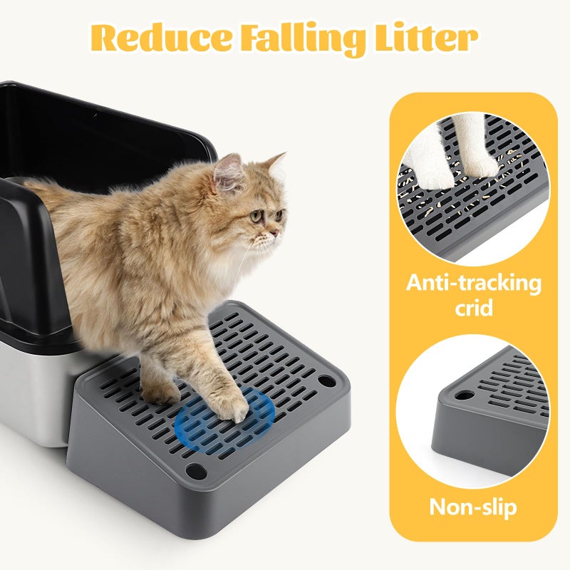 Bartuke Litter Box Step, Cat Step/Ramp/Catcher with Filter Function, Easy to Clean, Ideal for Kitten & Elderly Cats (Dark Grey) - Image 3