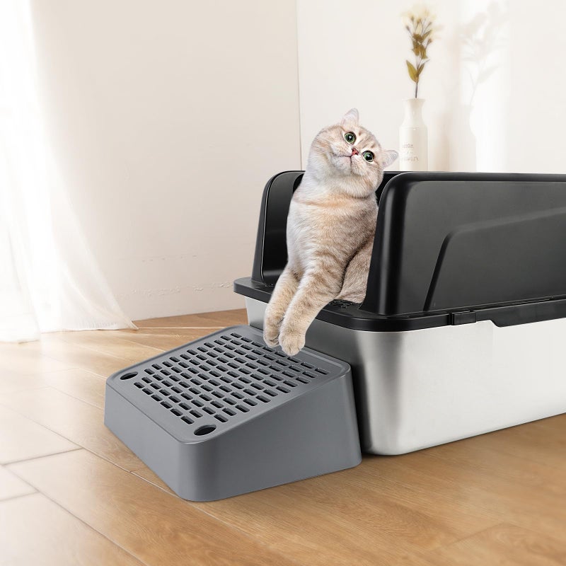 Bartuke Litter Box Step, Cat Step/Ramp/Catcher with Filter Function, Easy to Clean, Ideal for Kitten & Elderly Cats (Dark Grey) - Image 5